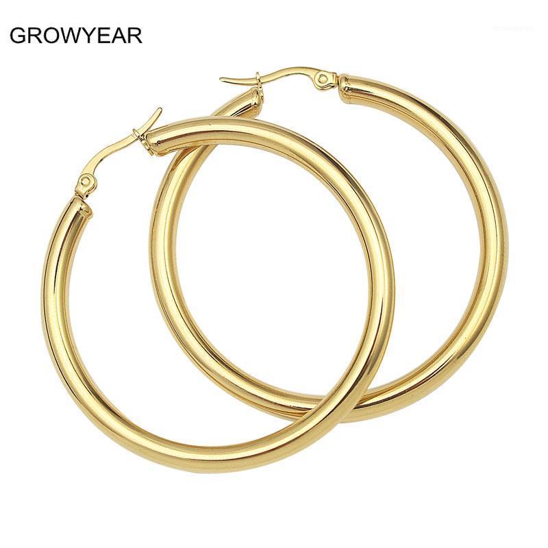 

Classic Simple Round Gold-color 4mm Thick Hoop Earring Stainless Steel Women Girls Fashion Jewelry Many Sizes1