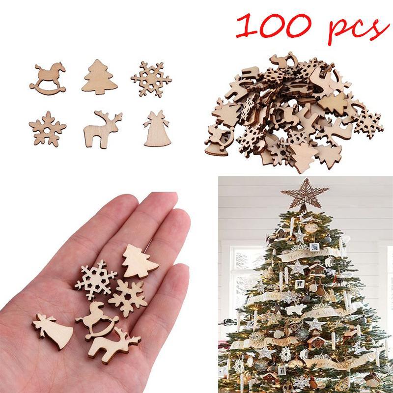 

100pcs wooden DTY Christmas tree Hanging Ornaments Pendant Gifts Tree Snow Flakes Table Bottle christmas decorations for home1