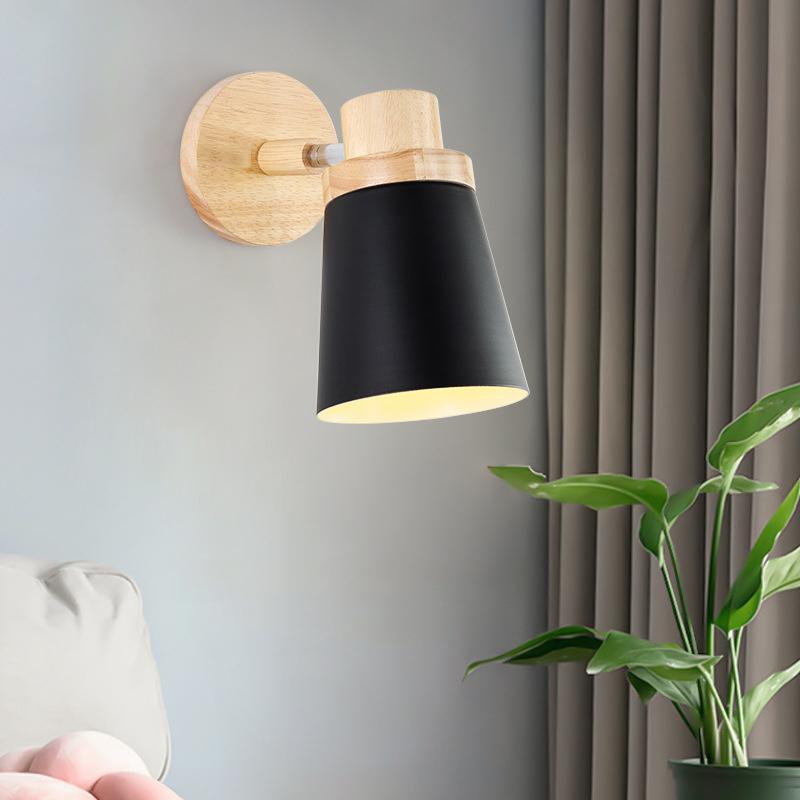 

Nordic Macaron Solid Wood E27 Wall Light Creative Retro 7 Colors Iron Wall Lamp For Restaurant Bar Warehouse Cafe