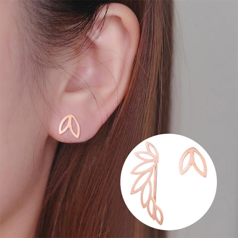 

BOAKO Bohemian Vintage Earrings Jewelry Leaf Geometric Round Stud Earrings for Women Simple Bar Leaf Earing Ear Climber Girls