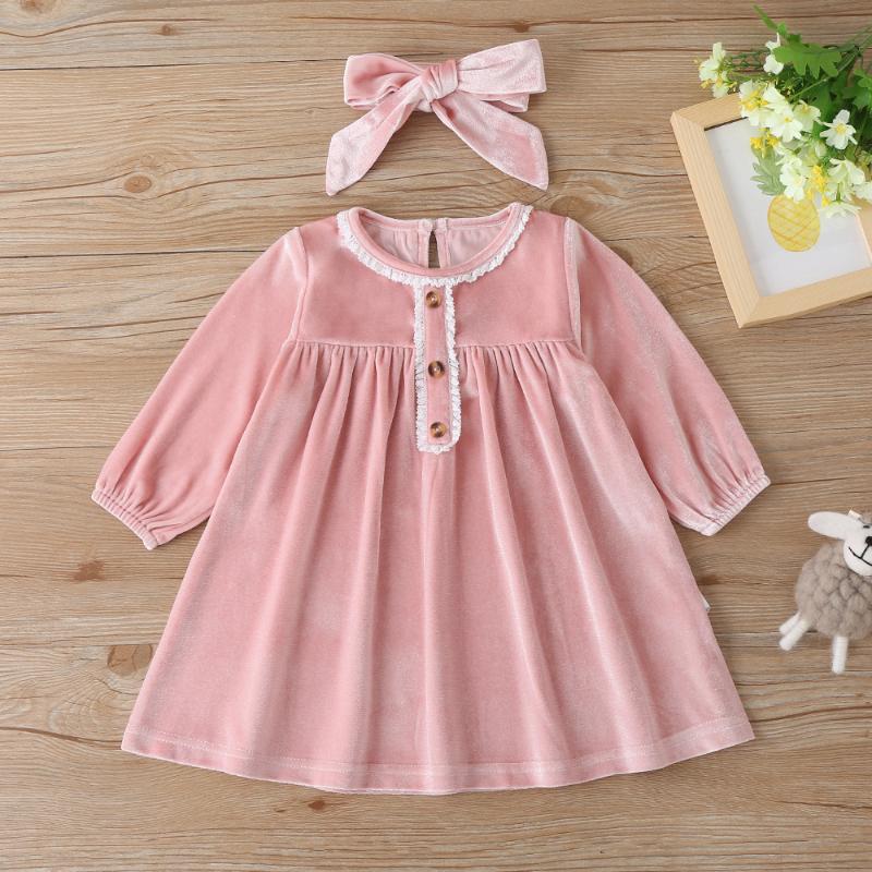 

Winter 2020 Girls Dress Girls Cute Dress Velvet Long Sleeve Pink Scarf Loose Cute Vestidos 3-24M