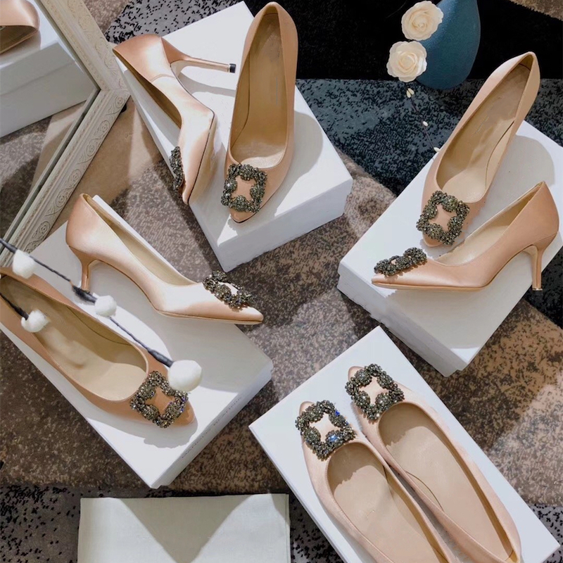 

Umida Brand Women's Pumps Genuine Leather High Heels Pumps Pointed Toe Shallow Dress Shoes Crystal Buckle Shoes Real Silk Wedding Shoes, 5-6.5cm heels