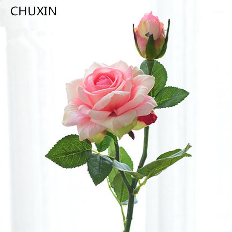 

Real Touch 2 heads Rose Colourful High Quality Artificial Silk Flower For Wedding layout home Party Decoration Fake Flower 1pc1, Pink