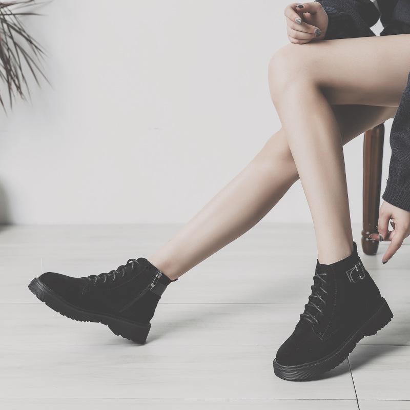 

Ankle Round Toe Med Women Boots Fashion Solid Punk Motorcycle Boots Casual Lace Up Shoes, Black