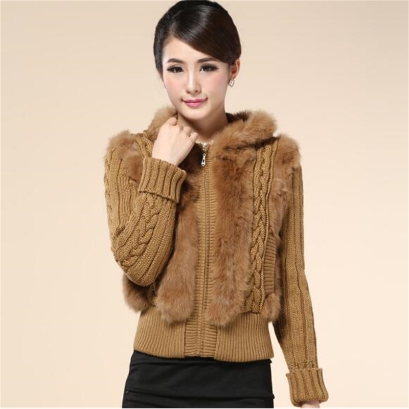 

women of winter acrylic solid mesh warm tracksuit with rabbit fur coat, D17-d25b