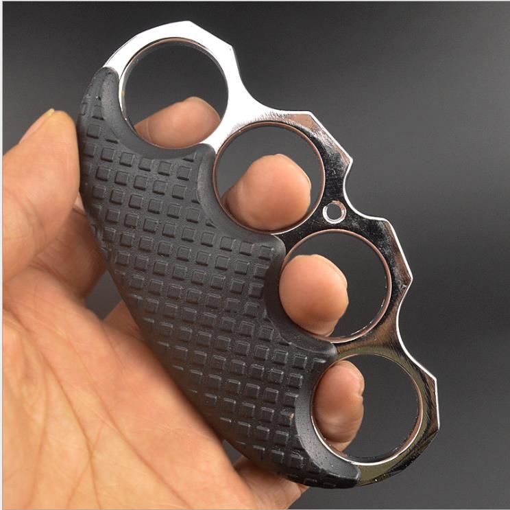 

20ss Martial arts combat clip hand clasp fist clasp tiger finger glove iron four-finger tiger legal self-defense weapon hand support ring, Black