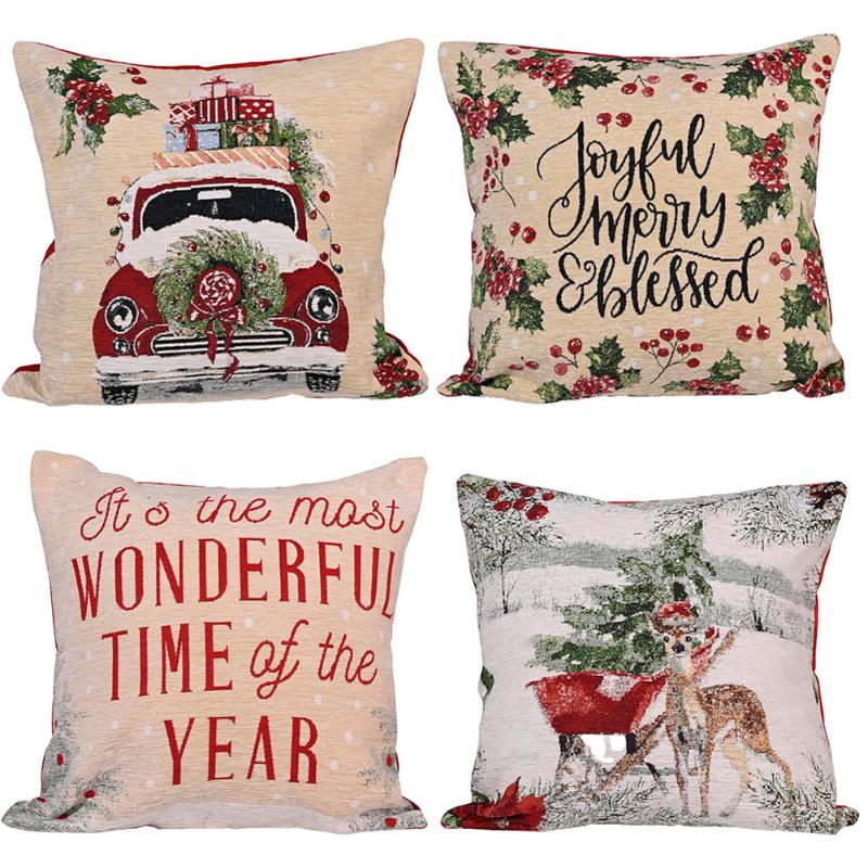 

Christmas Cushion Cover 46*46 Pillowcase Sofa Cushions Pillow Cases Cotton Linen Pillow Covers Home Living Room Decoration, A1