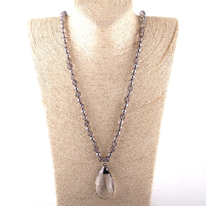 

MOODPC Fashion Bohemian Tribal Jewelry 8mm Glass Long Knotted Glass Drop Pendant Necklaces