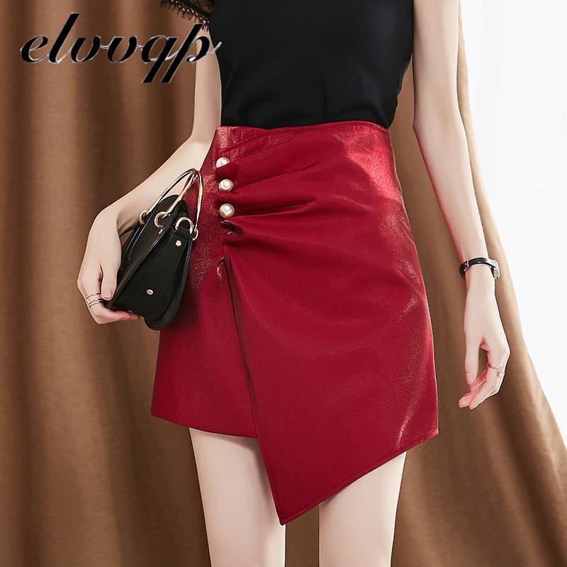 

Faldas Mujer Moda 2020 High Waist Beading pleated Skirts Women Korean Sexy Beading pleated elegant Skirt Woman Clothes LU1747, Red