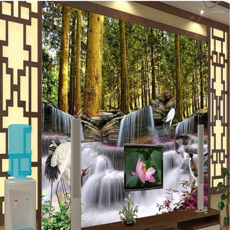 

Dropship Photo Wallpaper Large Wall Painting Landscape Waterfall Forest Wallpaper Mural Living Room TV Backdrop1, As pic