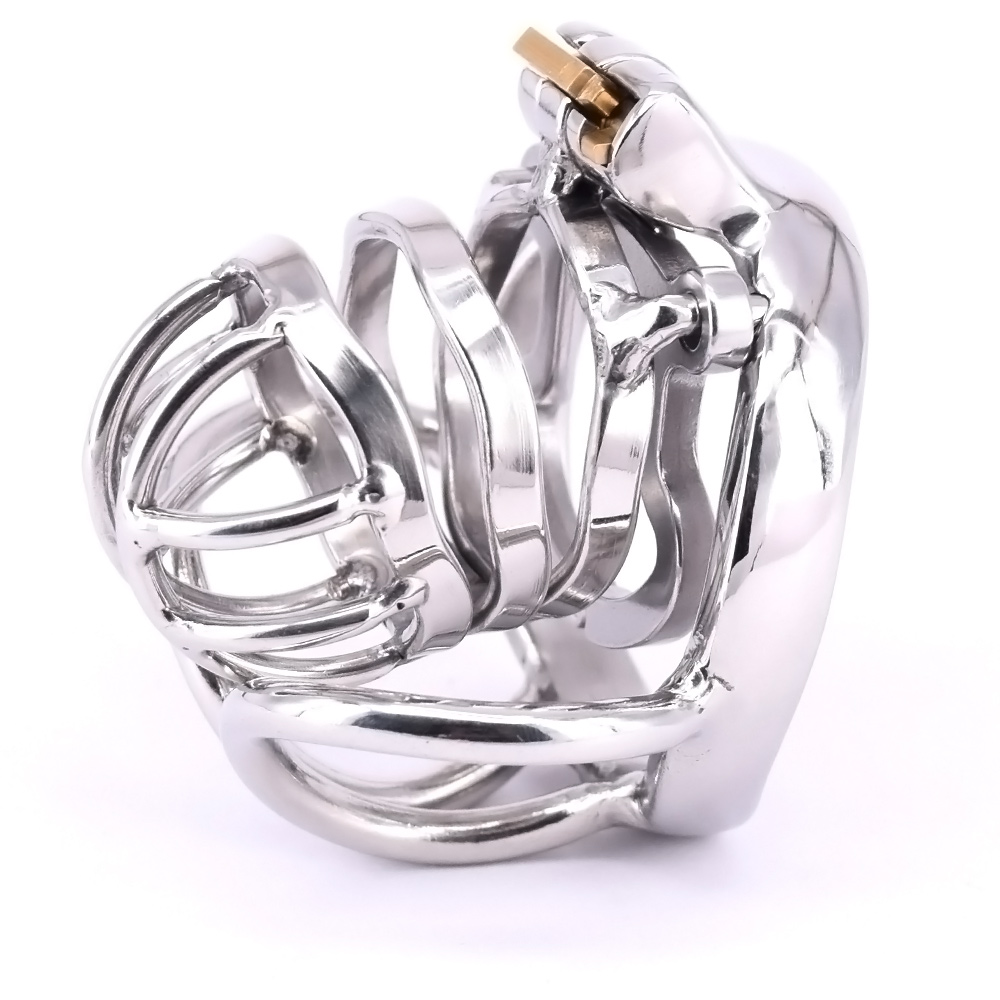 

Male Cock Cage Stainless Steel Arc Penisring with Anti-off Ring Scrotum Restraints Gear Chastity Devices Metal Balls Locking