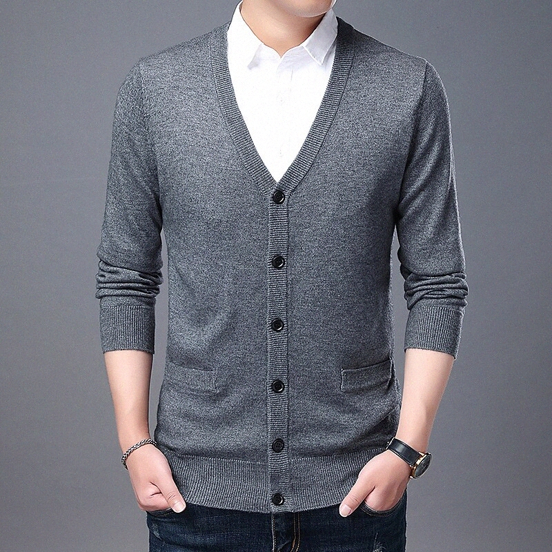 Men's Cardigan Knitted Solid Color Stylish Vintage Style Long Sleeve Sweater Cardigans V Neck Fall Winter Light gray Dark Gray Red K7yQ#