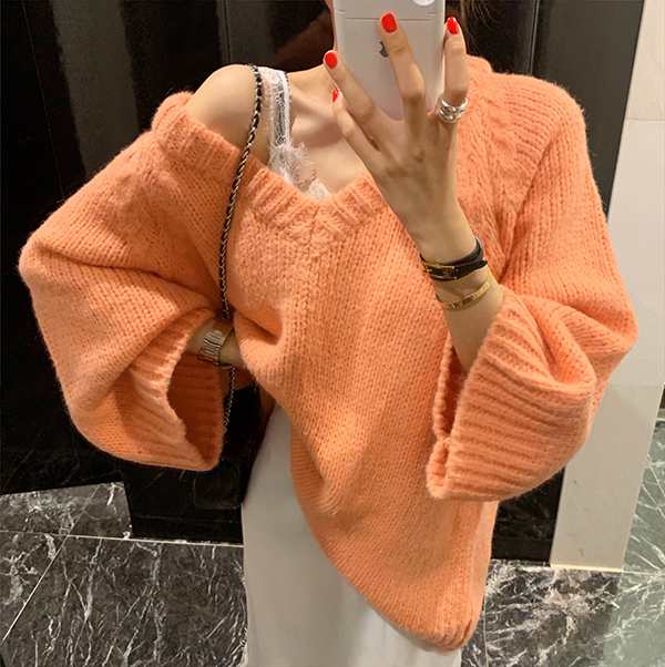 

Female 2020 Autumn wide-ranging bat mangoes with cleavage in v pullovers women's sweater 5-colour 105h, White