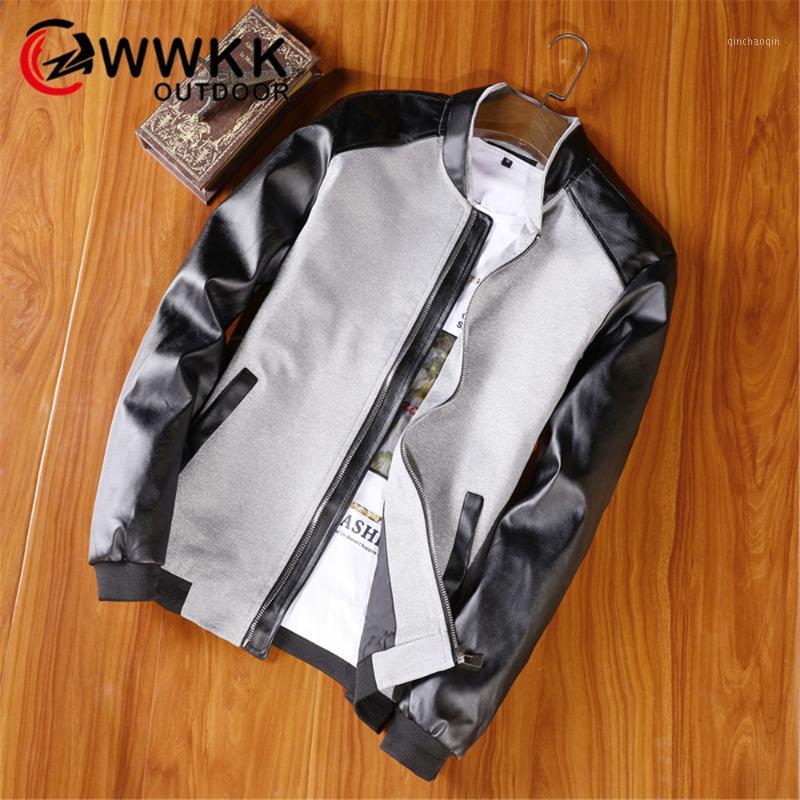

Men Hiking Jackets Leather Pu Coats Slim Fit College Fleece Luxury Pilot Soft Shell Men's Stand Collar Tops Male Baseball Jacket1, Black