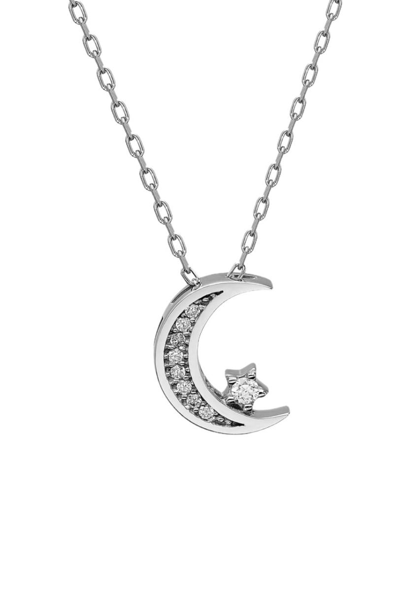 

Certified Cubic Zirconia Crescent Star 925 Silver Necklace