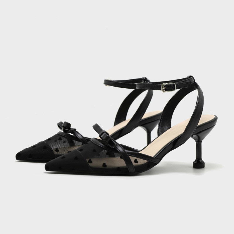 

2021 New Autumn Heart-shaped Sandals Hollow Buckle Knitted Heels Pointed to Heels, Bow Women's Shoes Rwm7, Apricot