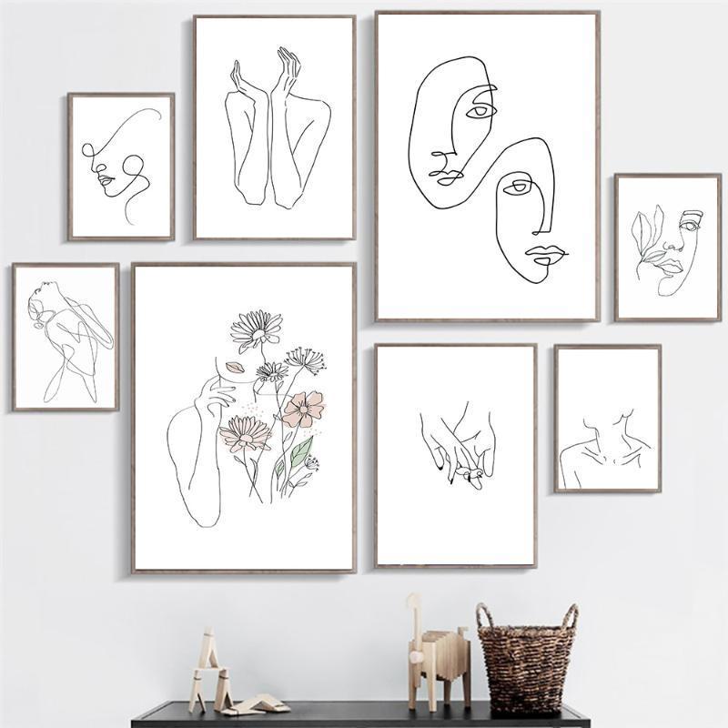 

Paintings Line Draw Face Canvas Poster Nordic Style Print Scandinavian Flower Wall Art Painting Decoration Pictures Minimalist Home Decor1