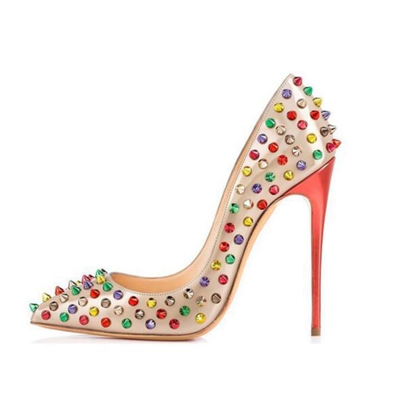 

Pointy head shape rivet color high heels of women only wedding banquet shoes, Blue.