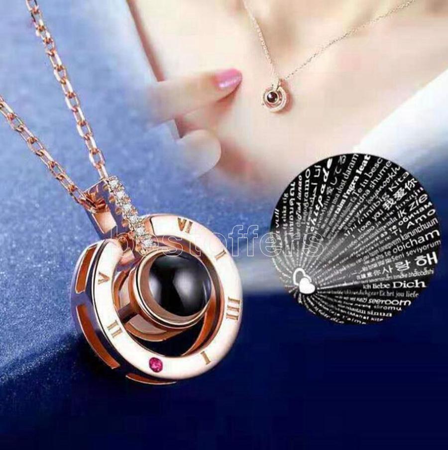 

100 languages I love you Projection Necklace 28 Styles Romantic Love Memory Wedding Pendant Necklace fashion Valentines Day Gifts