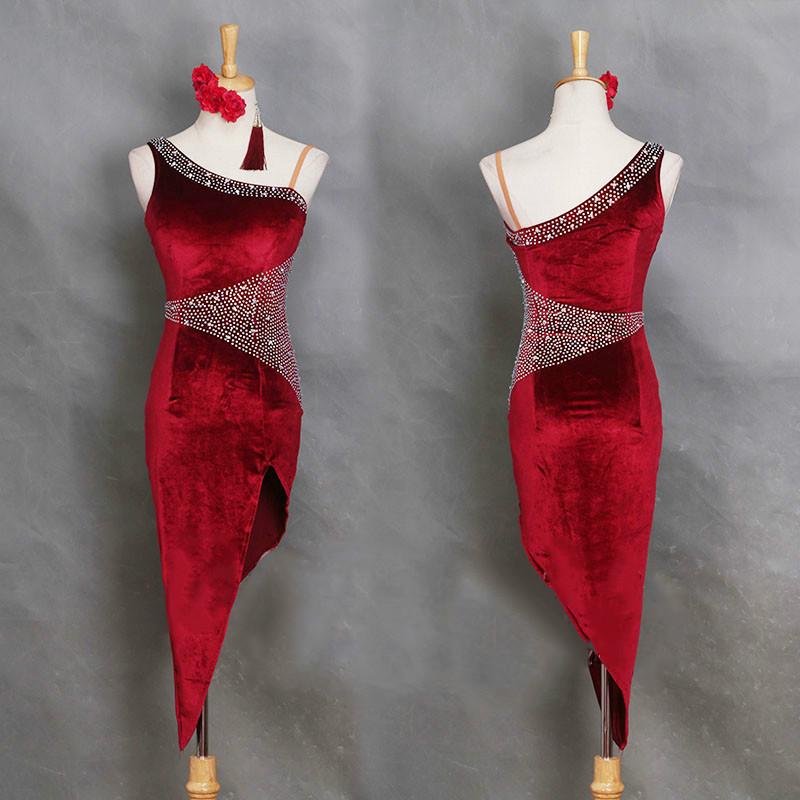 

Crystals Profession Latin Dance Dress Womens Korean Velvet Adult Samba Costume Lady Sequins Competition Performance Wear Dresses, Black