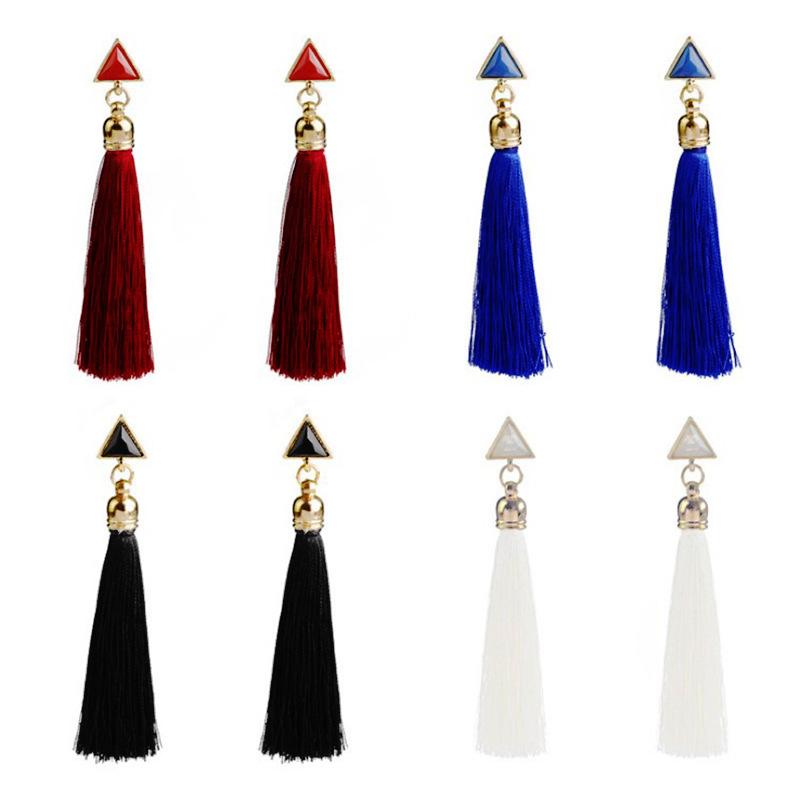 

Bohemian Tassel Triangle Long Earrings for Wowen Multi-colored Tassel Earrings Fashion Woman Jewelry