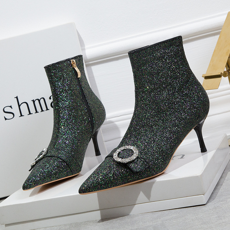 

2020 and Spring Fashion Banquet Are Thin Sexy Stiletto High Heels Bright Strass Boots 3yu1, Silver
