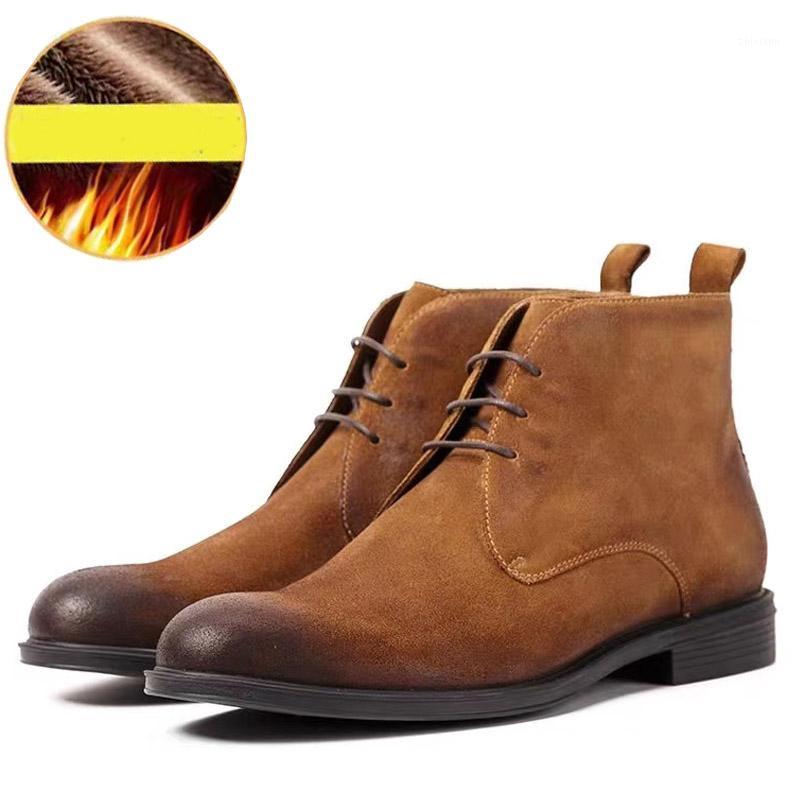 

QYFCIOUFU 2020 Genuine Leather Men Boots Autumn Winter Ankle Boots Fashion Suede Lace Up Men Casual High Top Shoes1, Black