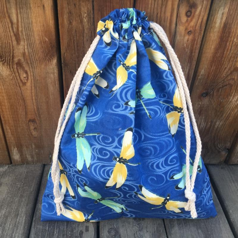 

HMS 1pc Cotton Drawstring Pouch Party Gift Bag Multi-purpose Bag Print Dragonfly Blue YL9124a