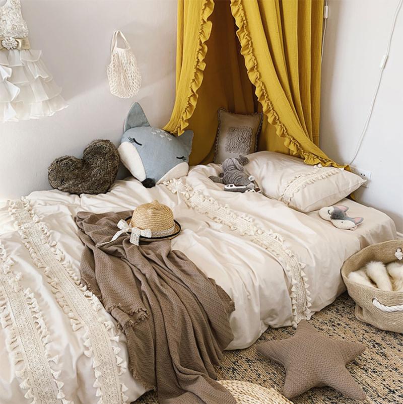 

Romantic princess bedding set adult girl, full queen king cotton unusual lace home textile bed sheet pillow case duvet cover, Beige
