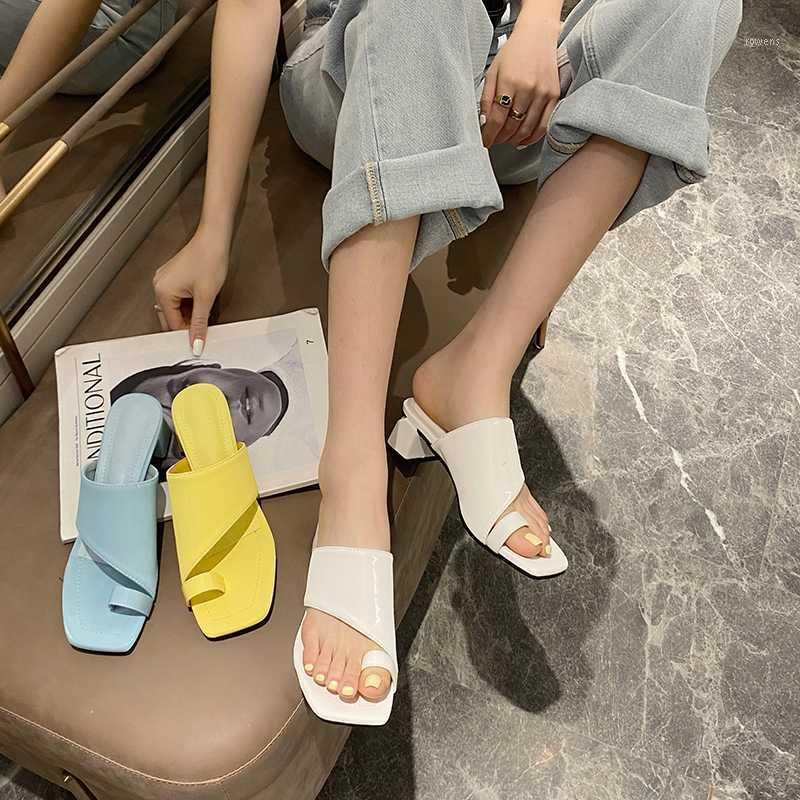 

YUXIANG 2020 Newest High Quality Women Slides Square Toe Low Heel Slippers Summer Outdoor Beach Non-Slip Sandals Female Shoes1, Blue