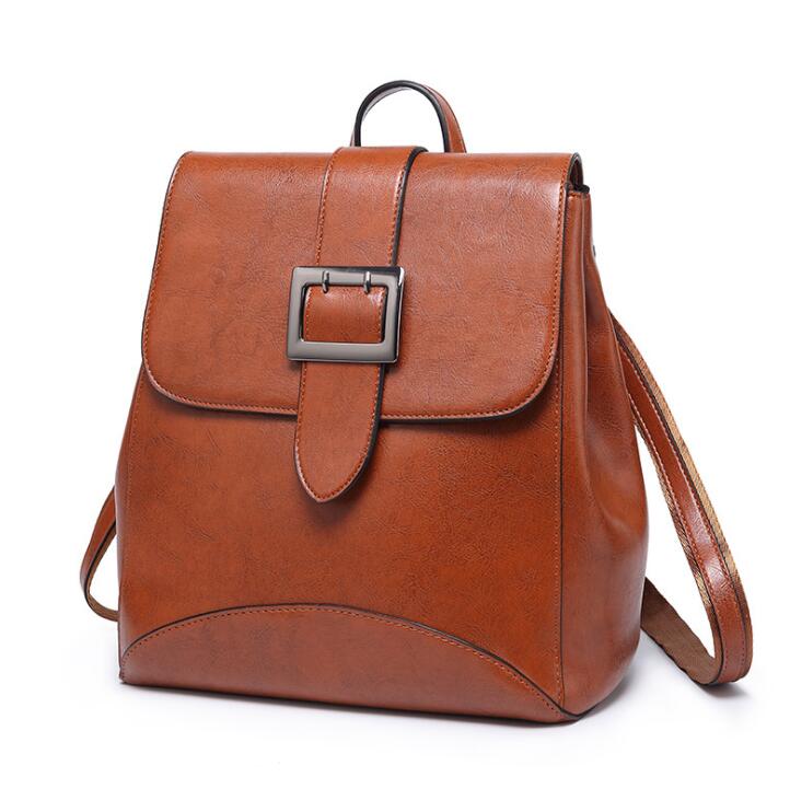 

Oil wax leather women's backpack new fashion casual travel bag backpack shoulder bag women bag, Black