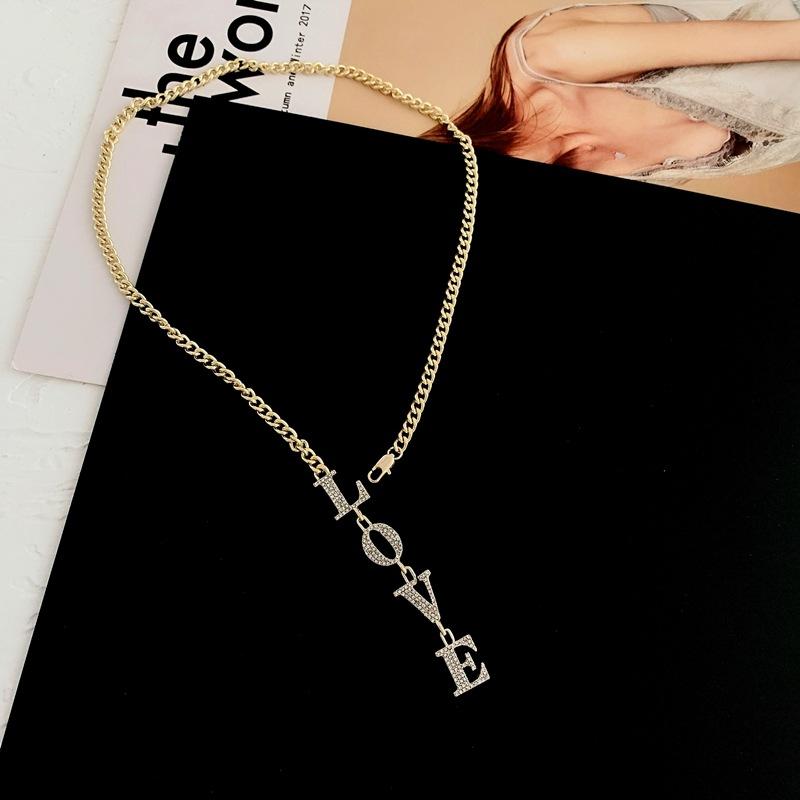 

LOVOACC Sweet Sparkly Rhinestones Letter Love Pendant Necklace for Women Gold Color Chunky Chains Necklaces Minimalist Jewelry