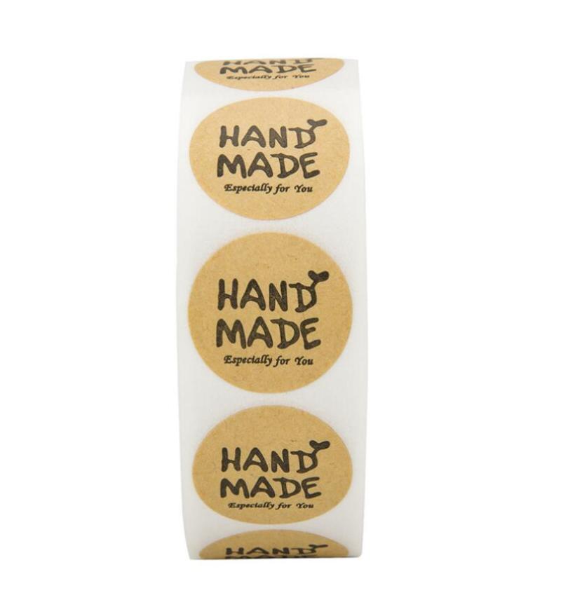 

500pcs hand made roll self-adhesive cowhide sticker label gift baking label