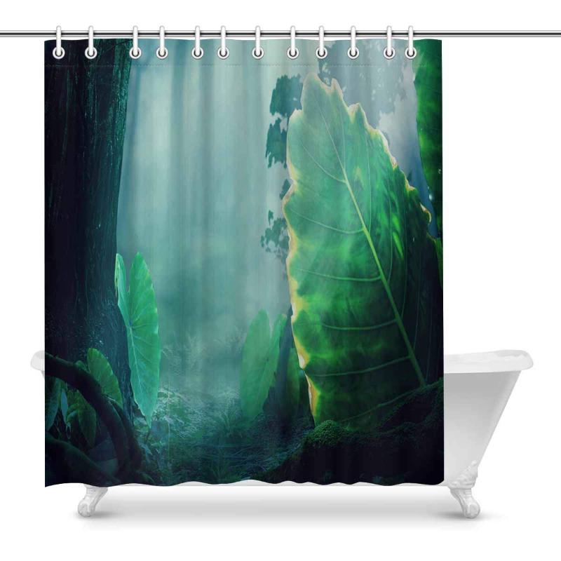 

Tropical Forest with Sunlight Beautiful Landscape Home Decor Waterproof Polyester Fabric Shower Curtain Bathroom Sets with