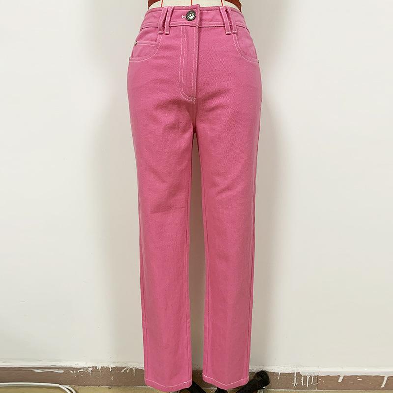 

2021 Spring Chic women' Denim pencil pants High quality women pink color jeans B882