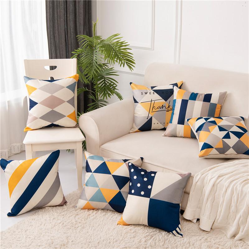 

Nordic Bule White Geometry Pillow Cover Home Decorative Cotton Linen Throw Pillowcase New Year Cushion Covers Cojines Almofada