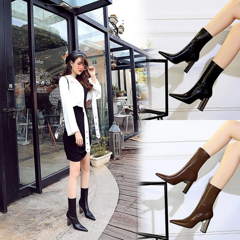 

Fashion Thick Heel High Heel Women's Boots Pointed Sexy Winter Boots Shoes, Black