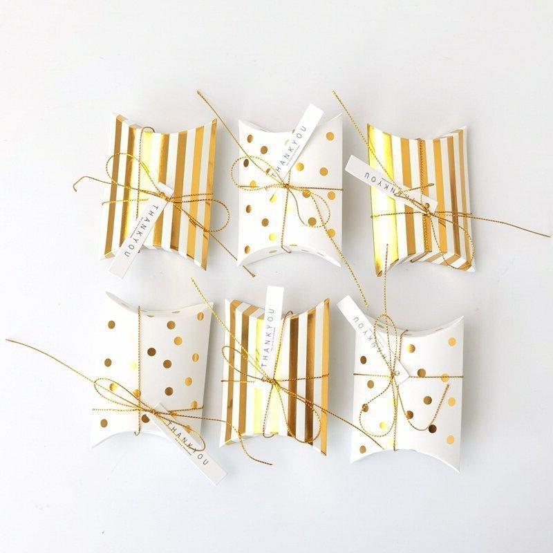

100 Pack Pillow Bag Personalized Bronzing Striped Wedding Candy Box Dot Bronzing Return Pillow Box Packaging1