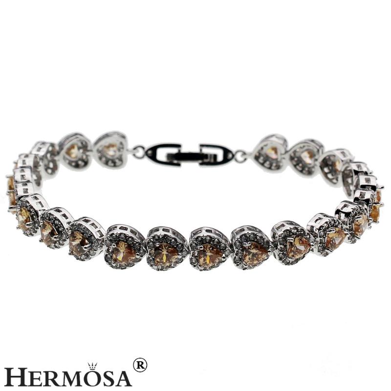 

Hermosa Jewelry Orange Heart-Shaped Tennis Bracelet Silver Color Bracelets 7 inch QA33