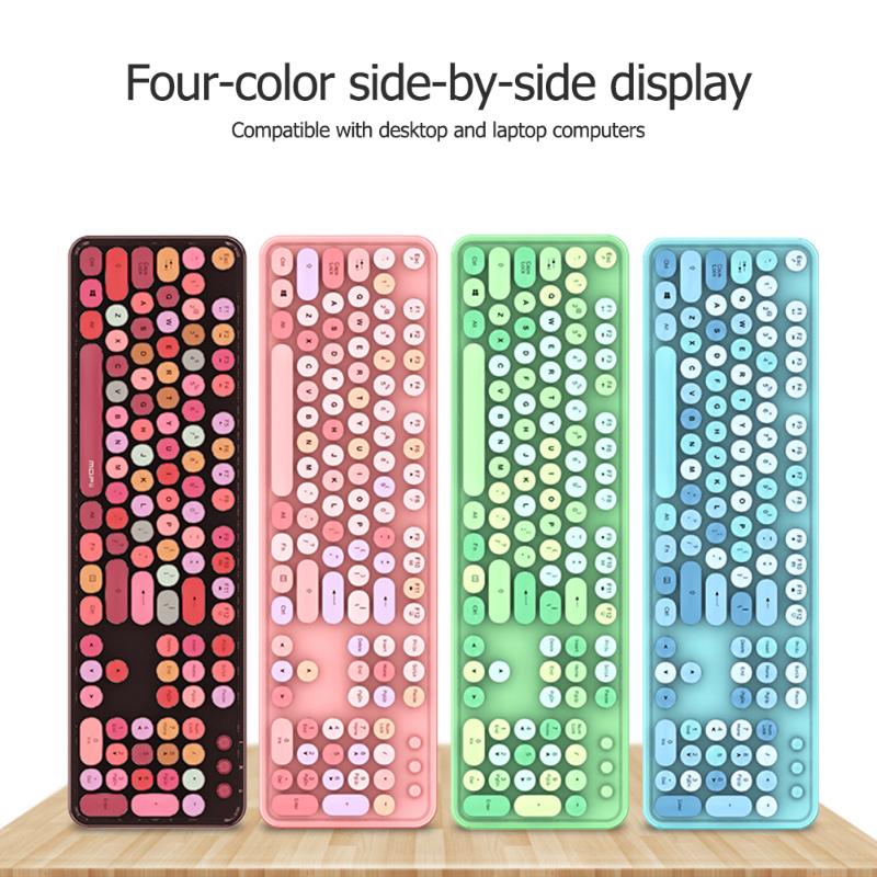 

Multi-Color Wireless Retro Cute Circular Keyboard Mouse Combos 2.4GHz USB Receiver 1600DPI Office Optical Mice Keyboard Set