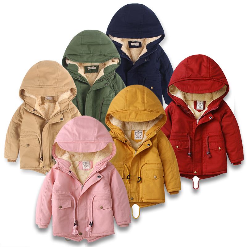 

Boys' and girls' Winter Fleece Jacket hooded warm windbreaker swallow tail boys' Plush thickened cotton windbreaker baby's coat, Beige