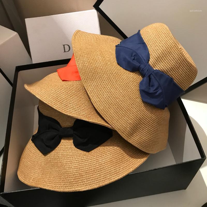 

Bow Casual Beach Sun Fisherman Straw Hat Foldable Women's Fashion1