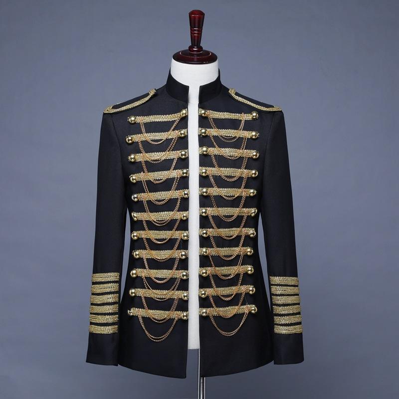 

Men's Steampunk Drummer Blazer Jacket Stand Collar Zipper Punk Gothic Parade Jacket Men Prom Vintage Suit Male, Black