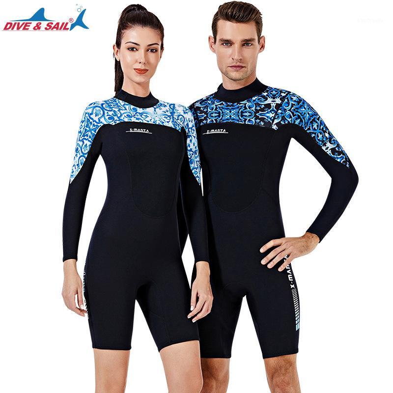 

DIVE&SAIL 3 mm wetsuit; male and female conjoined warm diving suit long sleeve shorts snorkeling surfing wetsuit1
