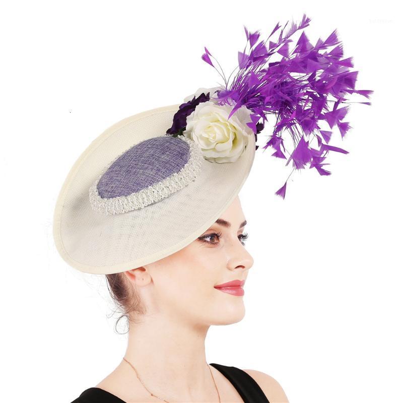 

Mingli Tengda Bride Hats Feather Purple Headwear Hair Decorate Exaggeration Wedding Hat Tiara Sombrero Mujer Fascinator Fedora1, White
