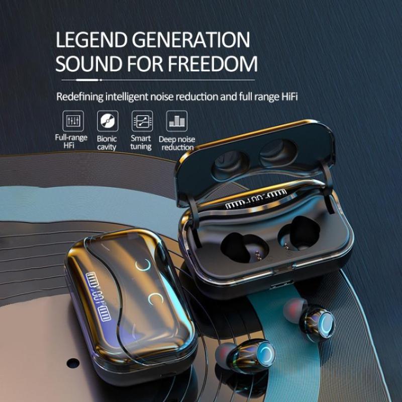 

2200mAh Wireless Bluetooth 5.0 Earphone True Hifi Stereo Headphones Waterproof Gaming Headset Noise Canceling Earbuds with Mic, Black