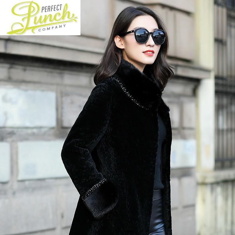 

Coat 2021 New Real Winter Sheep Shearling Jacket Women Mink Collar Long Luxury Fur Coats and Jackets ZM-18721, Black