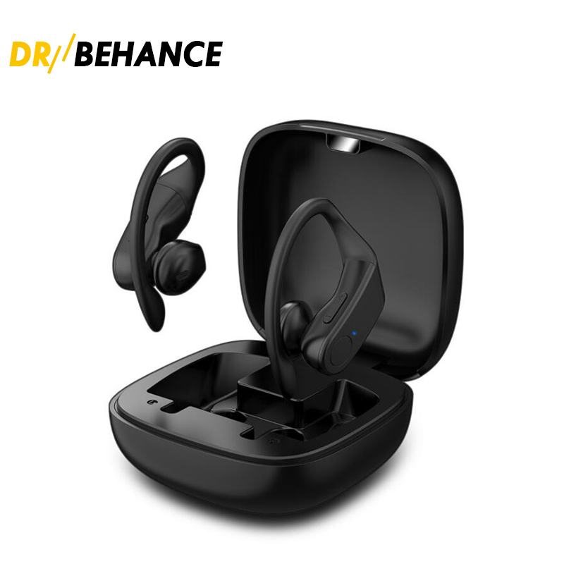 

Wireless headphones earbuds Power Pro B10 Bluetooth 5.0 earphones with charging case for sports Ear-hook, Black