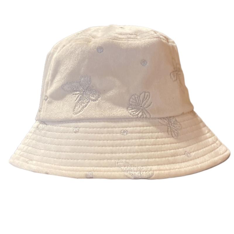 

Women Winter Warm Velvet Bucket Hat Butterfly Embroidery Wide Brim Fisherman Cap, Blue