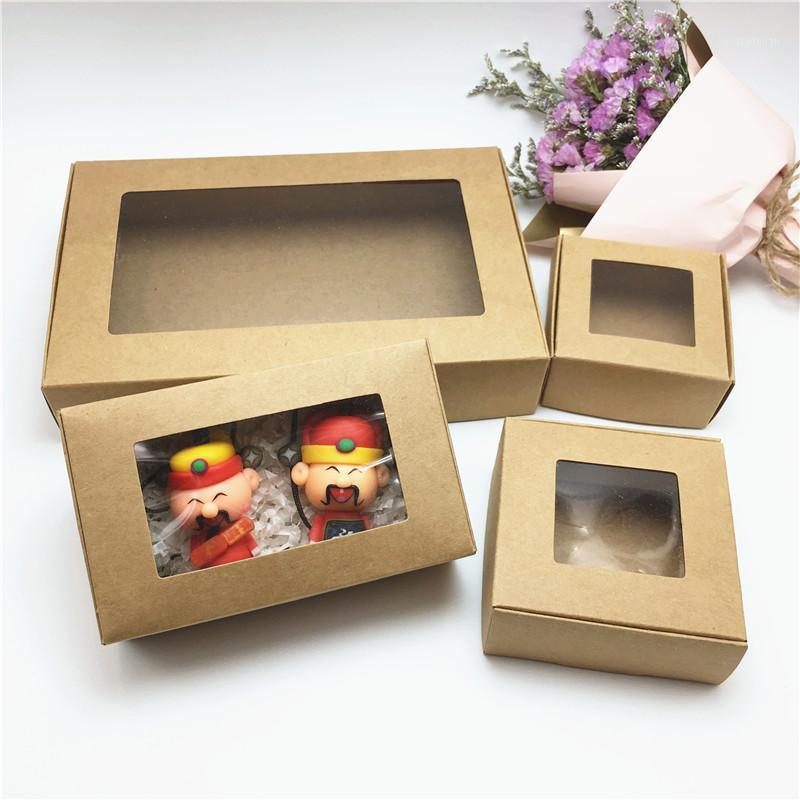 

50Pcs/lot 4 size Option Kraft Paper With Square PVC Windows Gift Packaging Paper Boxes Handmade Cake/Candy Storage Carton1